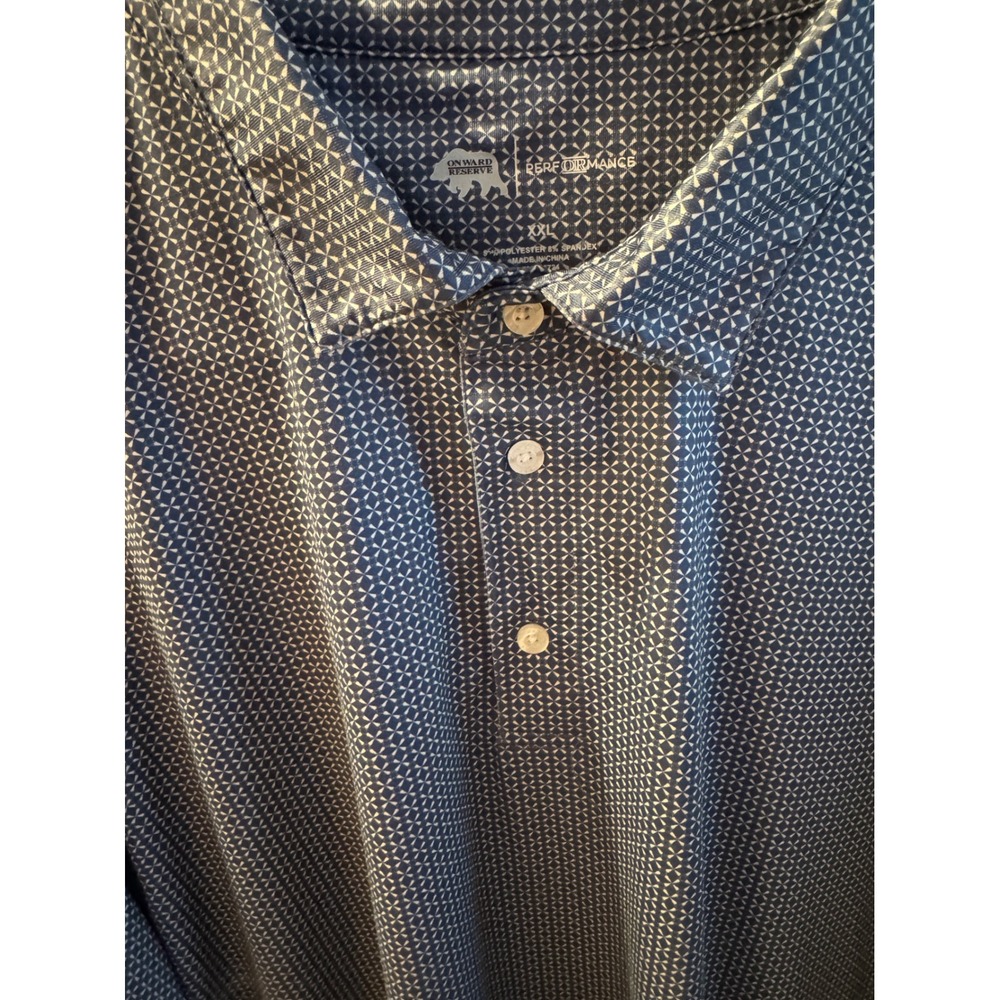 Onward Reserve Performance Polo Shirt Mens XXL Navy Geometric Print Stretch Golf